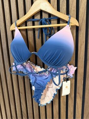 Shade & Shore Blue to Pink Ombre Women’s Triangle Bikini Set
